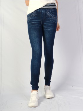 High Waist Denim Style Stretchy Legging (Fleece Lined) (One Size)